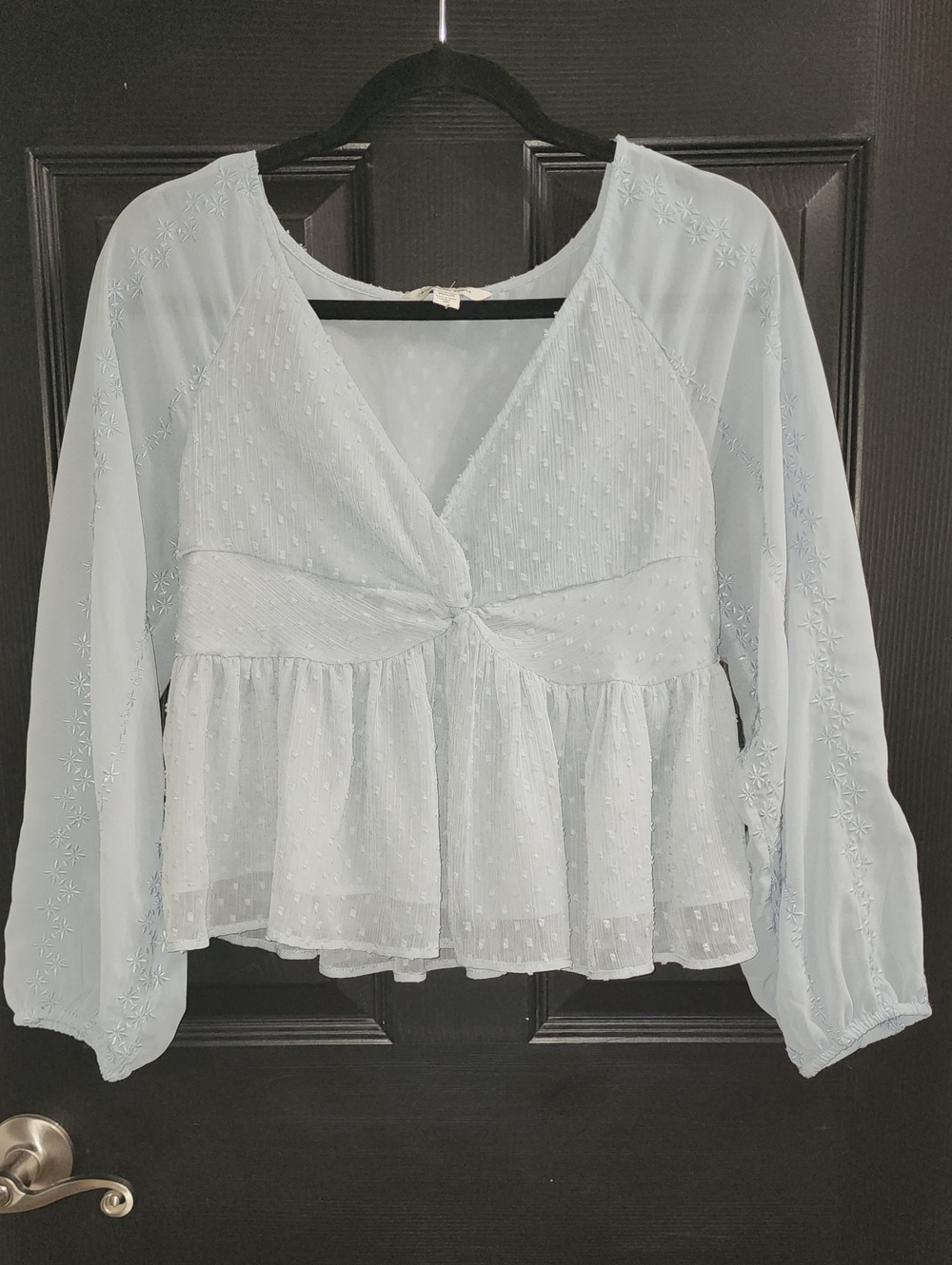 American Eagle Outfitters Light Blue Knot-Front Peplum Blouse